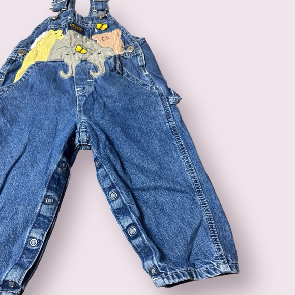 Baby Vintage OshKosh B’Gosh Denim Overalls W/ Hand Embroidered Animals & Rainbow - Picture 3 of 9
